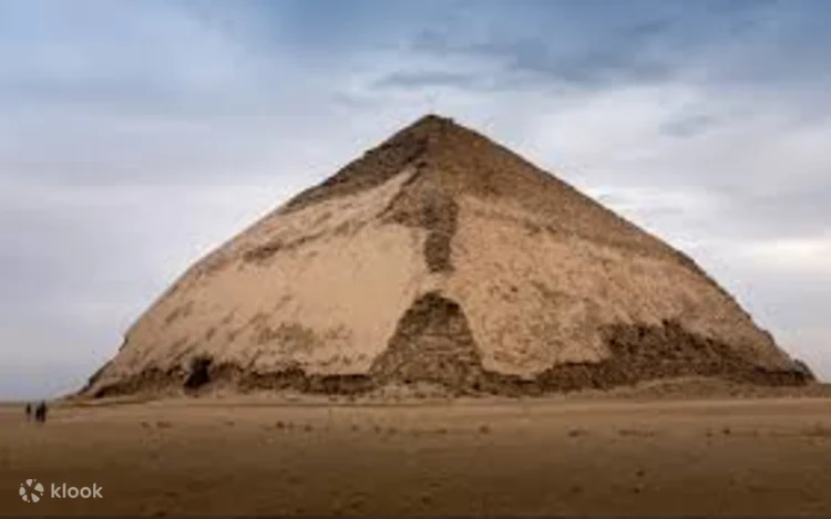 Decorated camel standing on a rocky outcrop with the Step Pyramid of Saqqara visible behind it